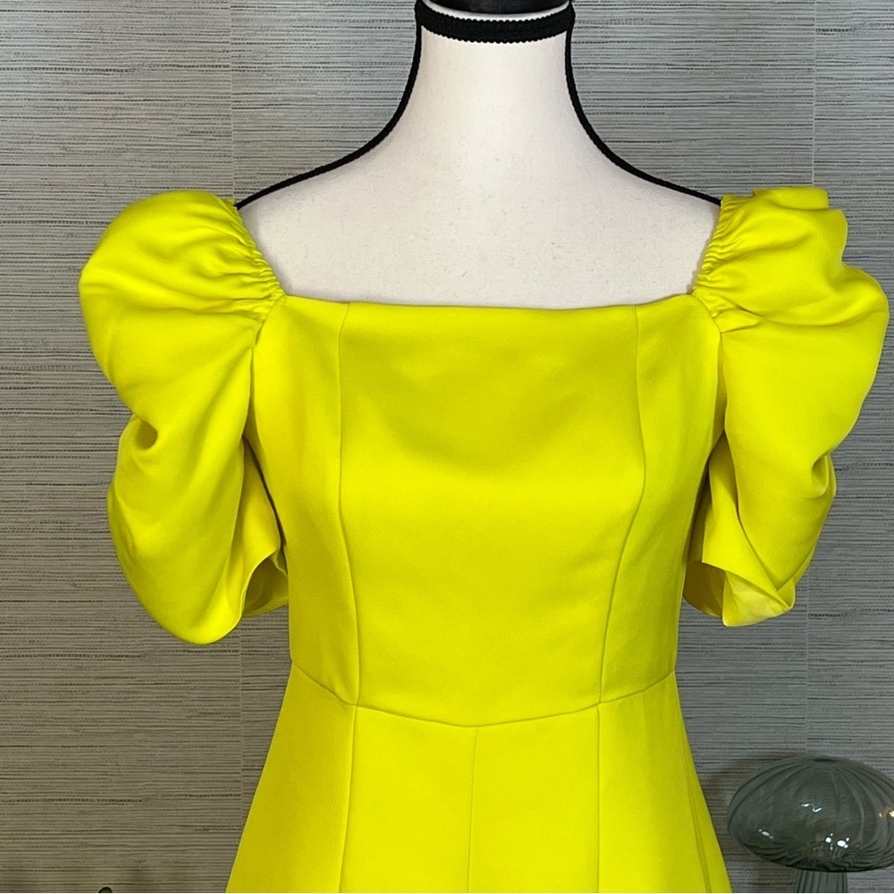 Revolve Yaura Tara Midi Dress Neon Yellow Women’s Size 2 Small Puff Sleeve NWT - Picture 4 of 8